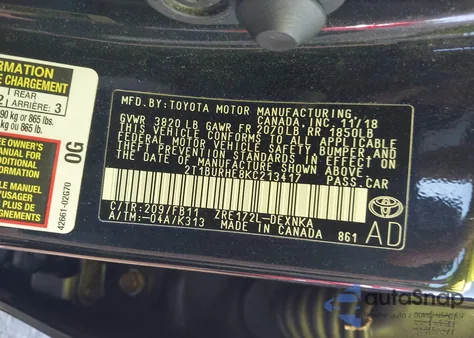 2019 Toyota Corolla Le z USA, uszkodzony, nr VIN 2T1BURHE8KC213417